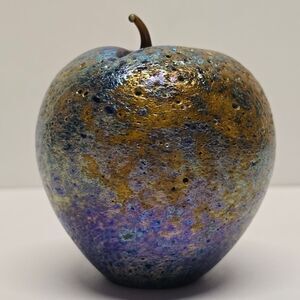 Vintage Orient & Flume Signed  Iridescent Textured Glass Apple Paperweight